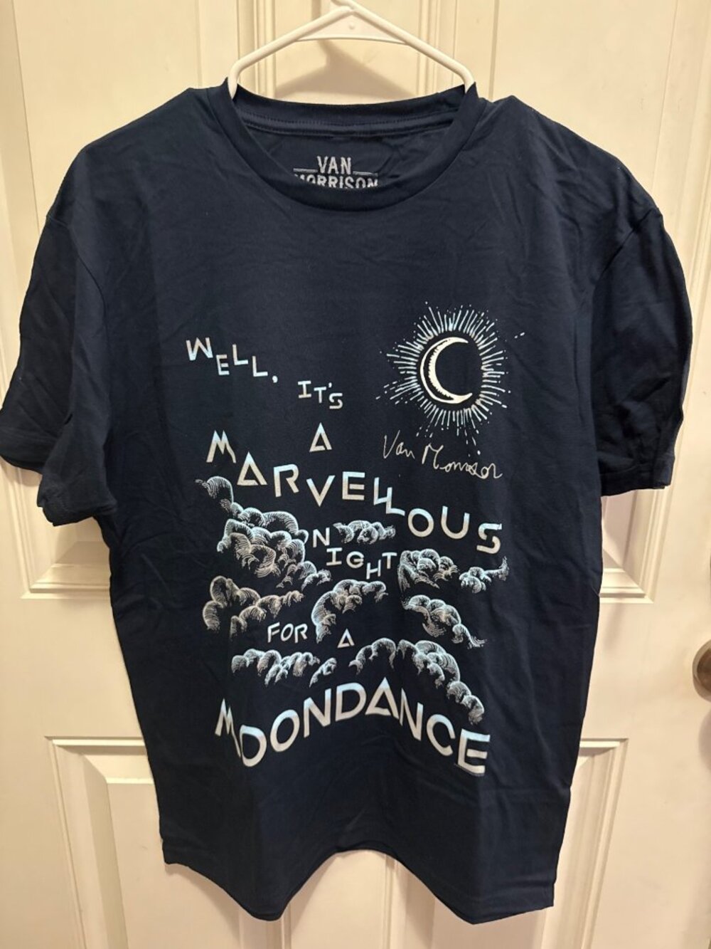 Van Morrison Moondance Graphic T-Shirt Navy Blue Large 100% Cotton